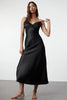 Black Lace Back Detailed Rope Strap Satin Woven Nightgown - Lebbse