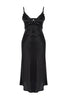 Black Lace Back Detailed Rope Strap Satin Woven Nightgown - Lebbse