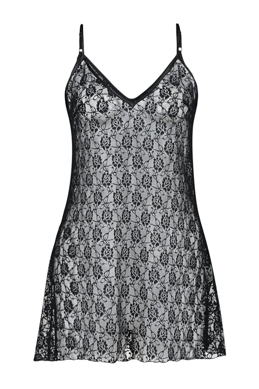 Black Lace Floral Knitted Nightgown - Lebbse