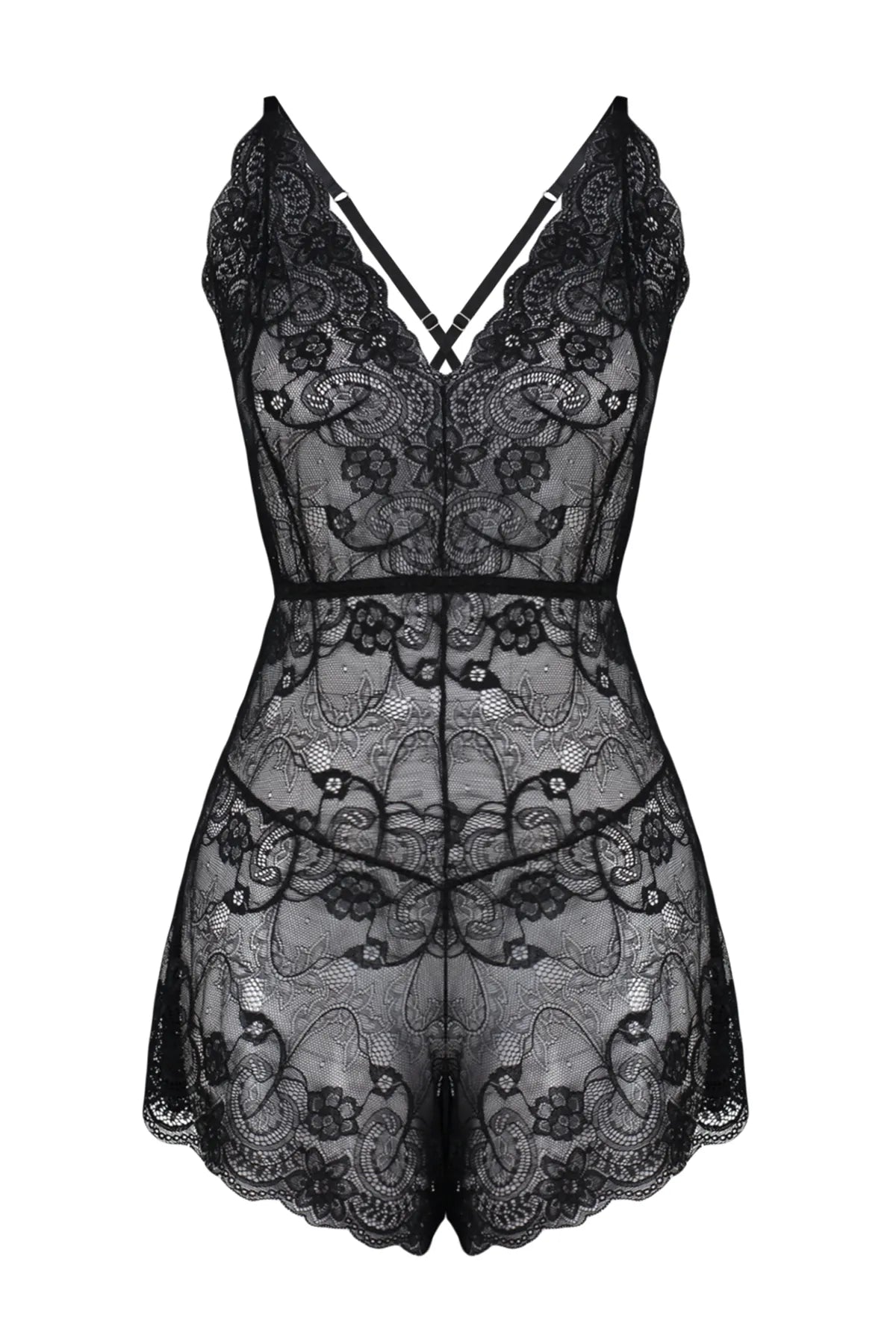 Black Lace Knitted Fantasy Nightgown - Lebbse