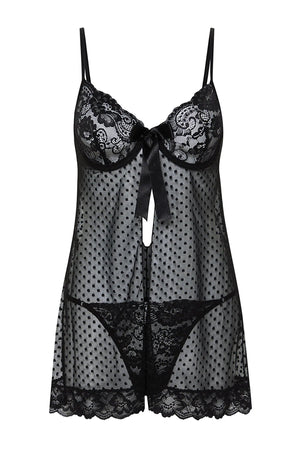 Black Polka Dot Coverless Knitted Babydoll - Lebbse
