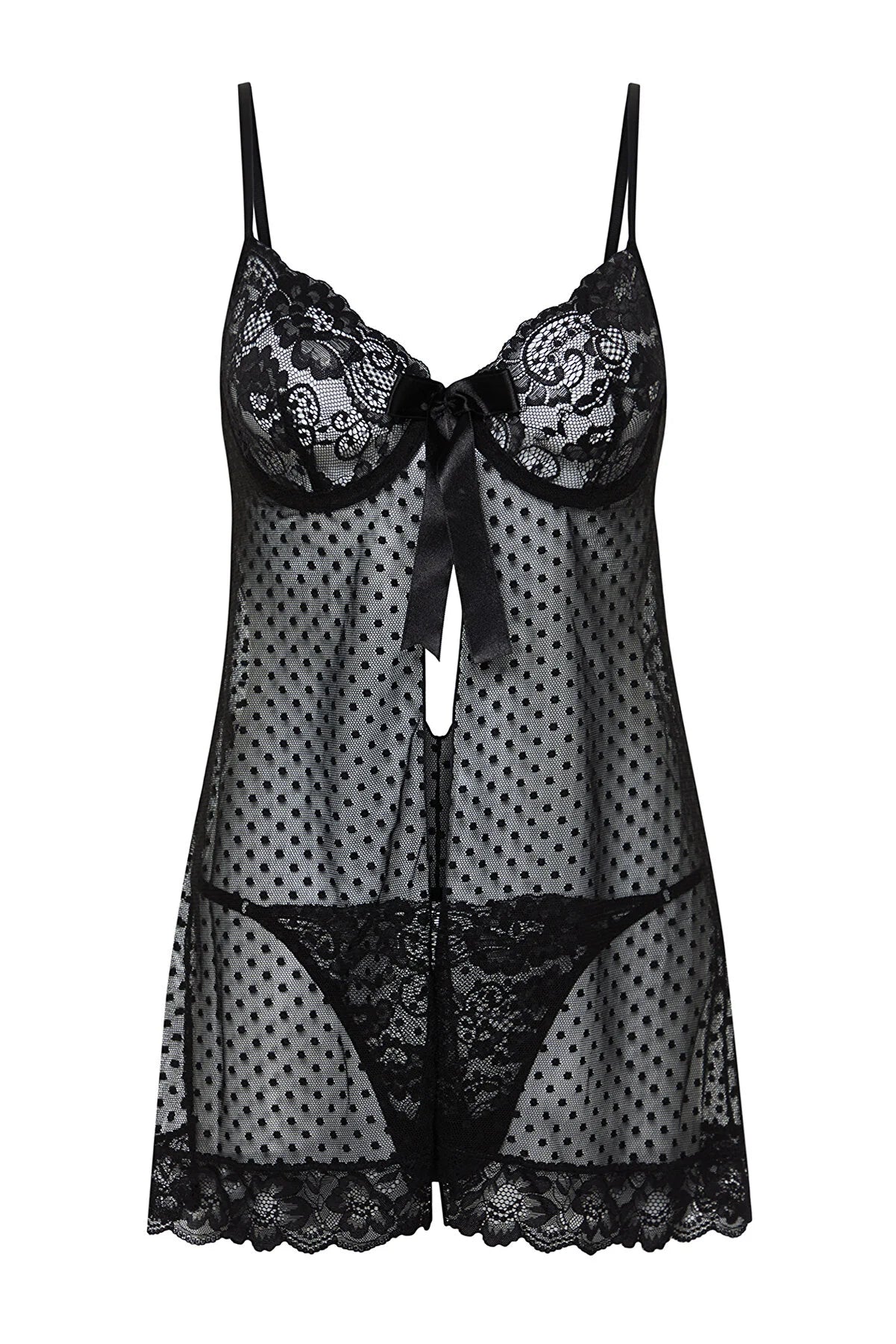 Black Polka Dot Coverless Knitted Babydoll - Lebbse