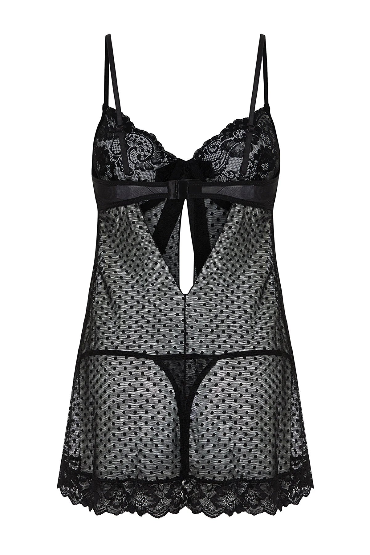 Black Polka Dot Coverless Knitted Babydoll - Lebbse