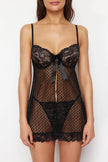 Black Polka Dot Coverless Knitted Babydoll - Lebbse