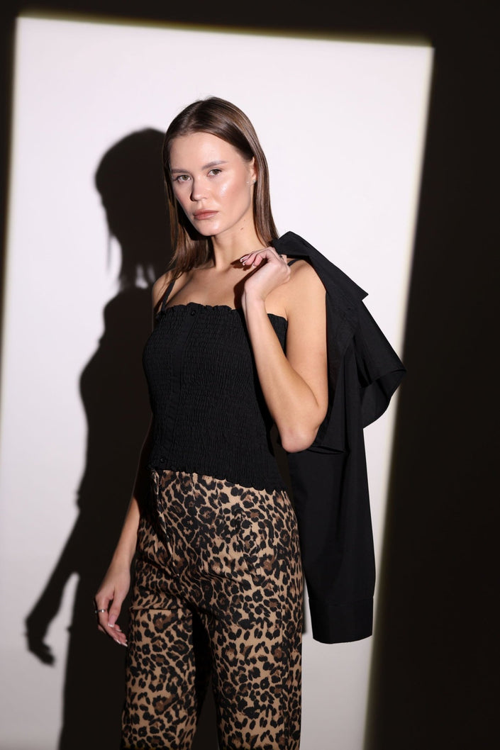 قميص قصير اسود مع اتليت داخلي - Black Shirt - 2 PIECE