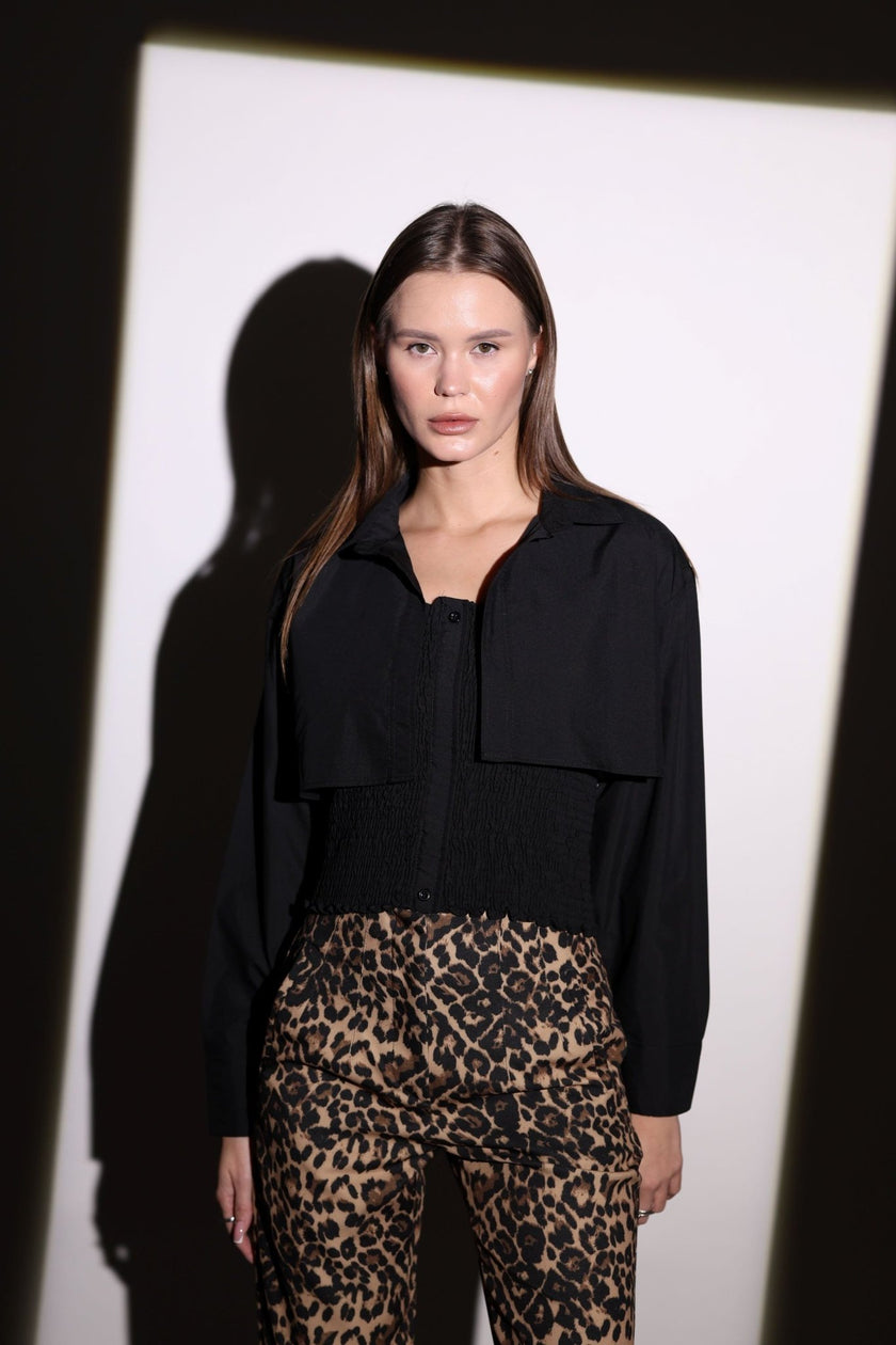 4- قميص قصير اسود مع اتليت داخلي - Black Shirt - 2 PIECE