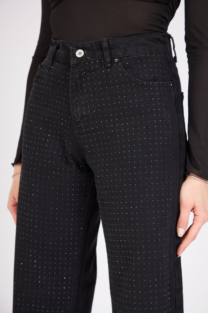 4- بنطلون جينز نسائي مطرز بالأحجار - Black Stone Embroidered Jean