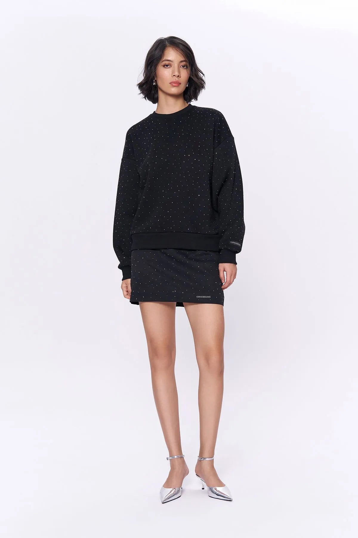 Black Sweatshirt with Shiny Spot Detail Black - Lebbse