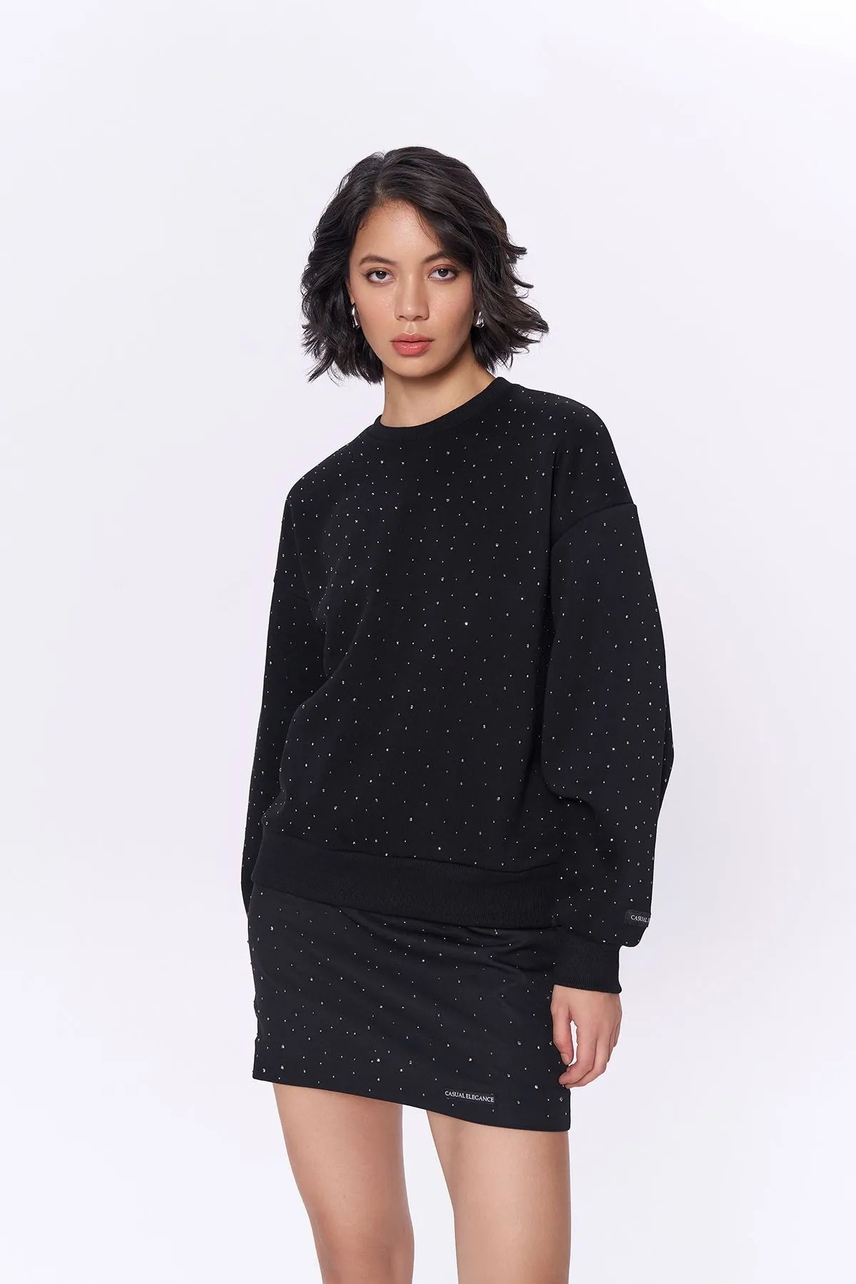 Black Sweatshirt with Shiny Spot Detail Black - Lebbse