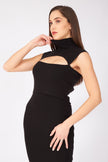 Black Window Collar Long Dress - Lebbse