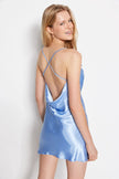 Blue Back Detailed Satin Woven Nightgown - Lebbse