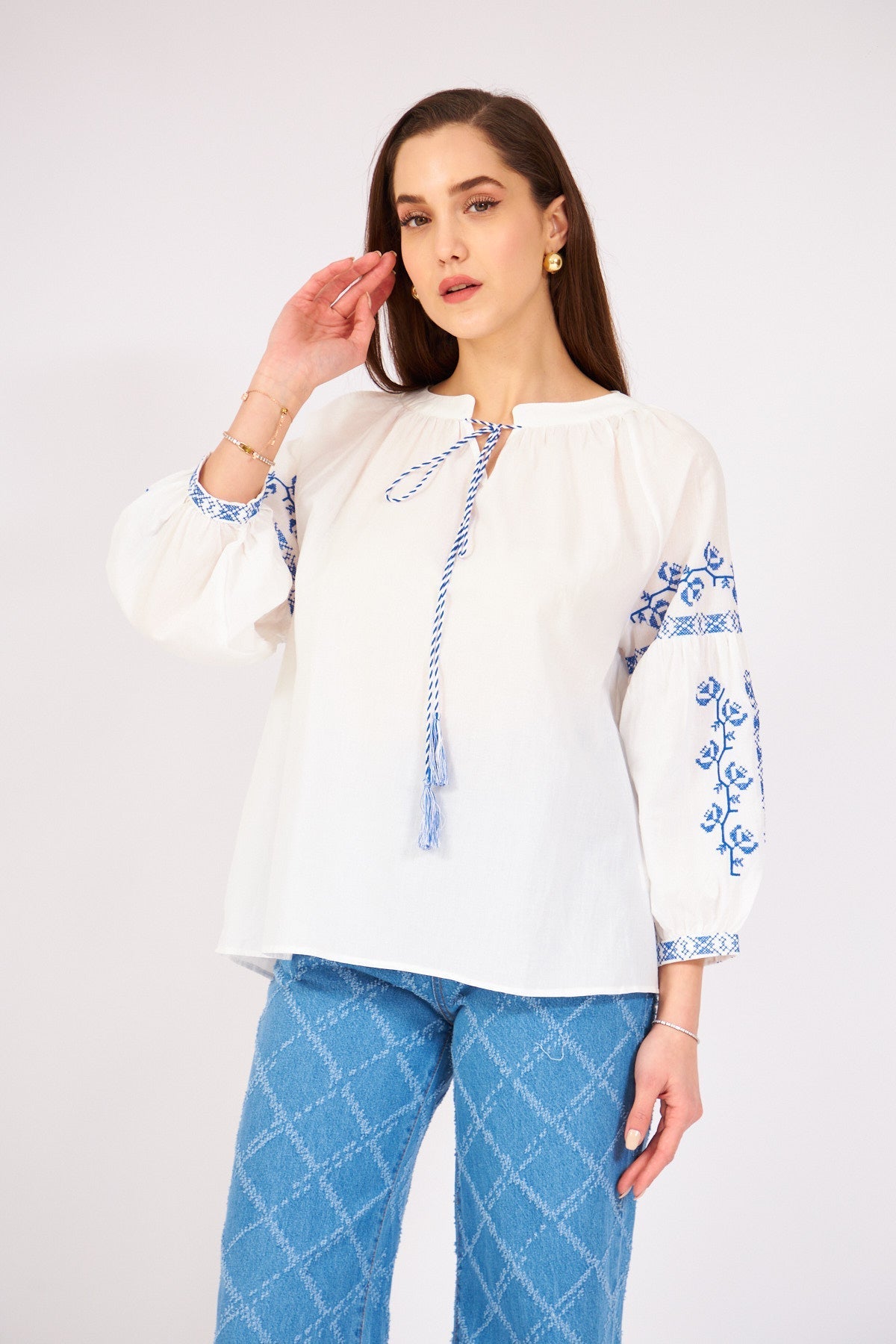 Blue Embroidered Blouse - Lebbse