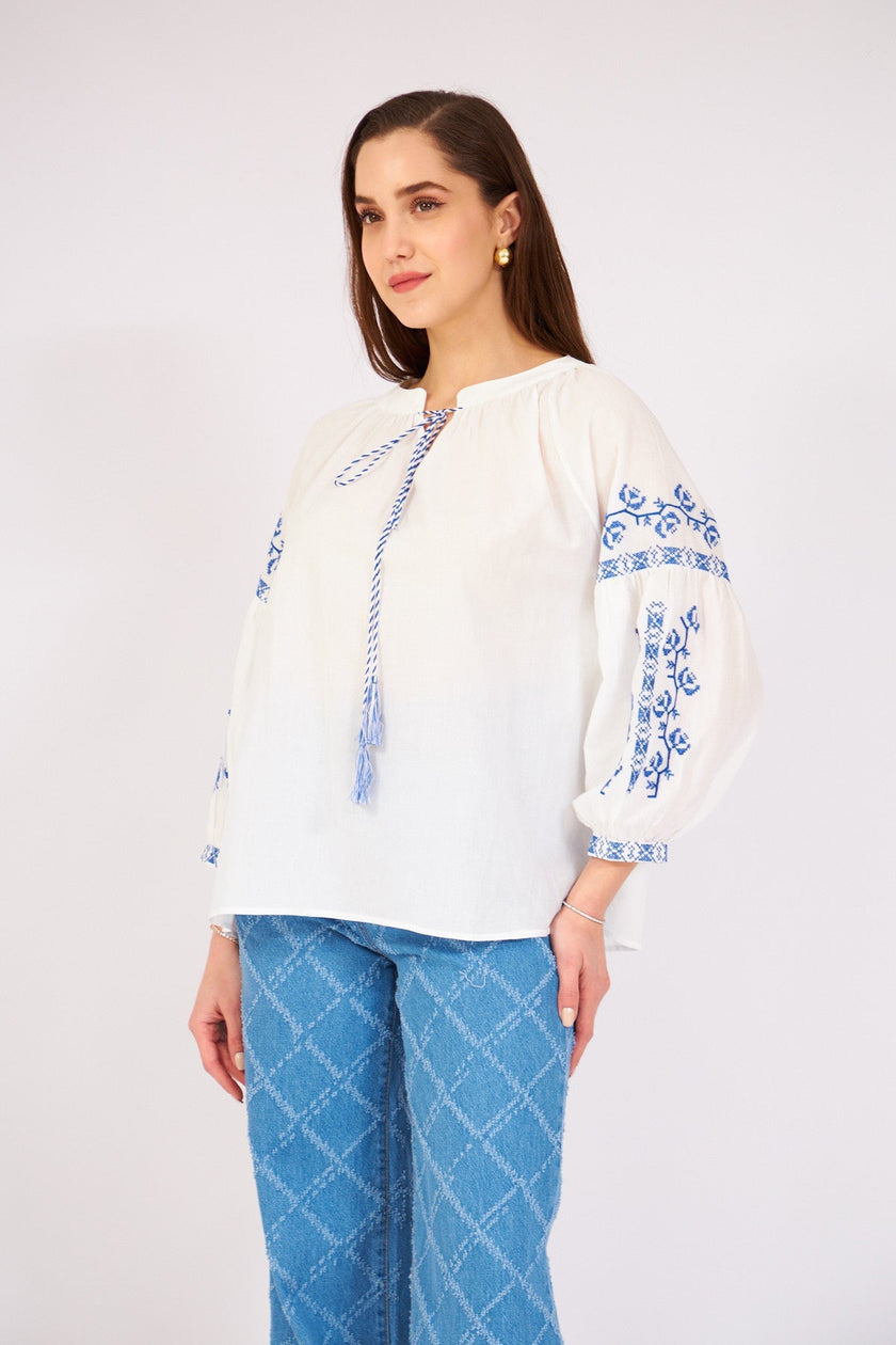 Blue Embroidered Blouse - Lebbse