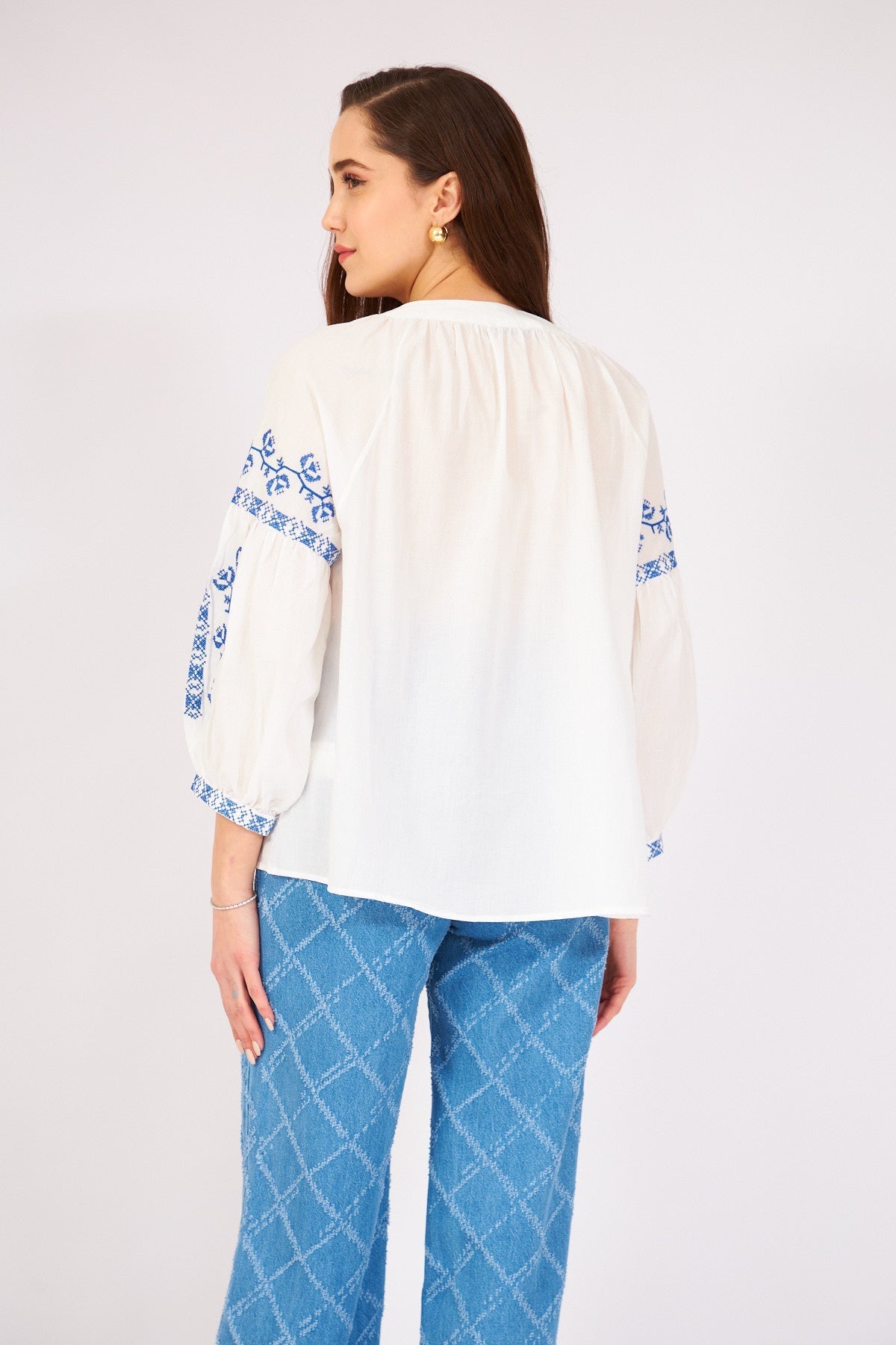 Blue Embroidered Blouse - Lebbse