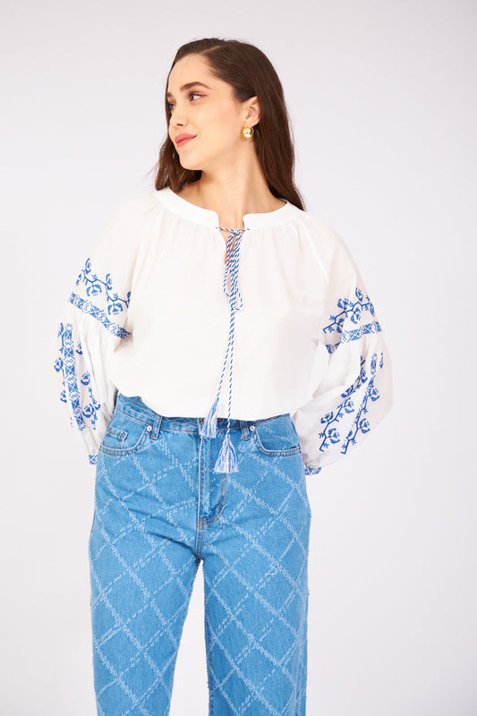 Blue Embroidered Blouse - Lebbse
