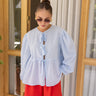 Blue Front Tie Voile Fabric Blouse - Lebbse