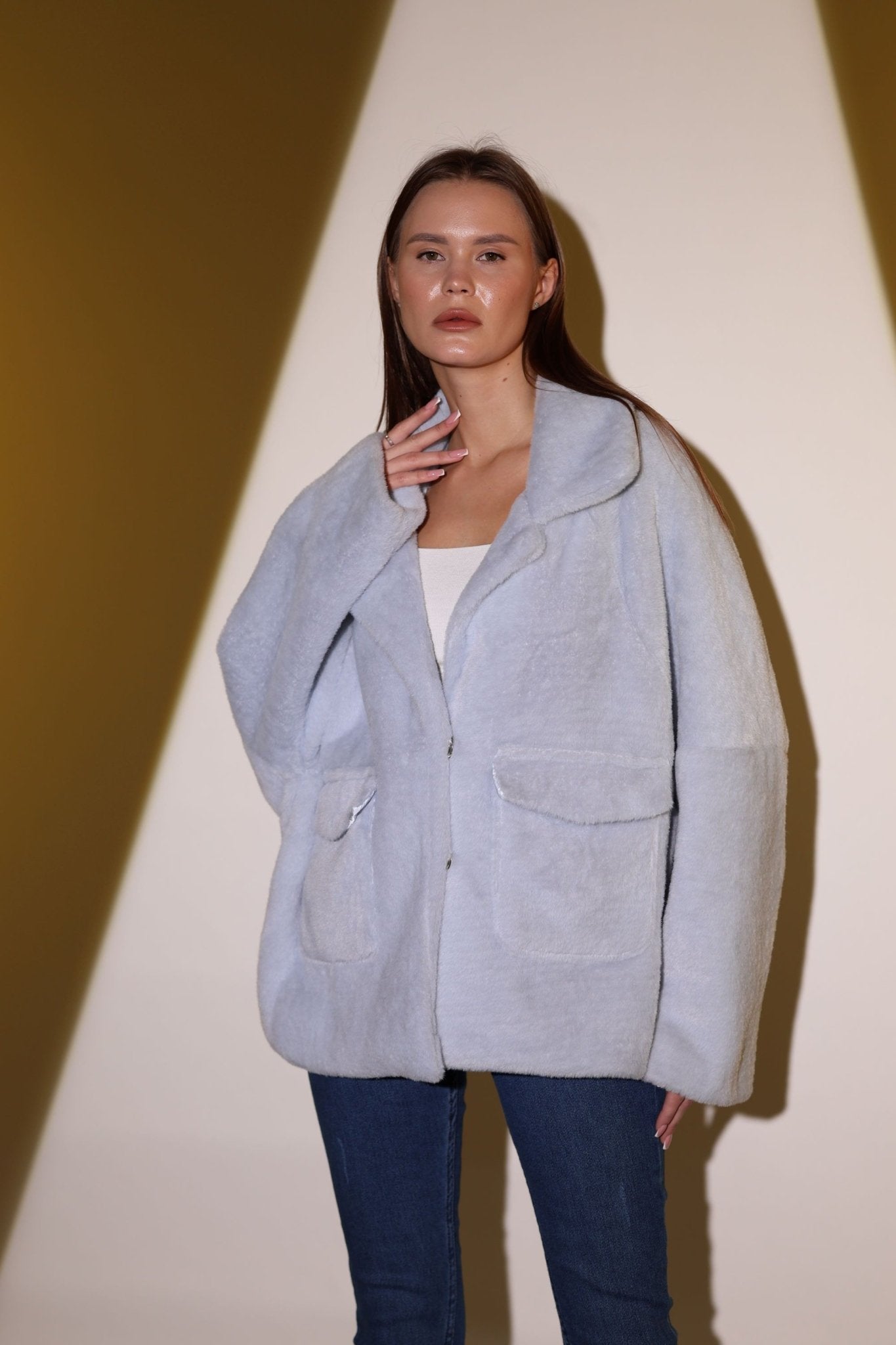 Blue Fur Double Pocket Coat - Lebbse