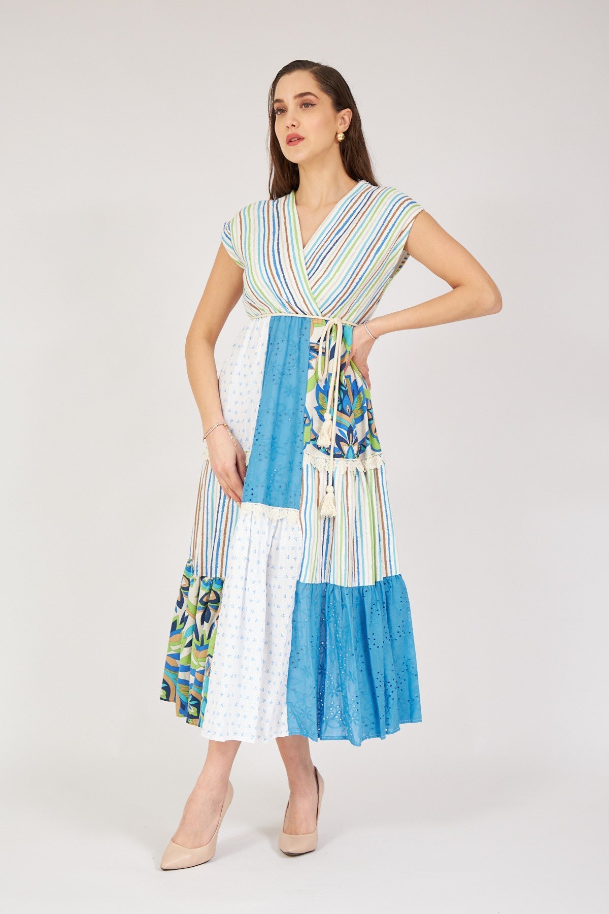 Blue Patterned Cotton Dress - Lebbse