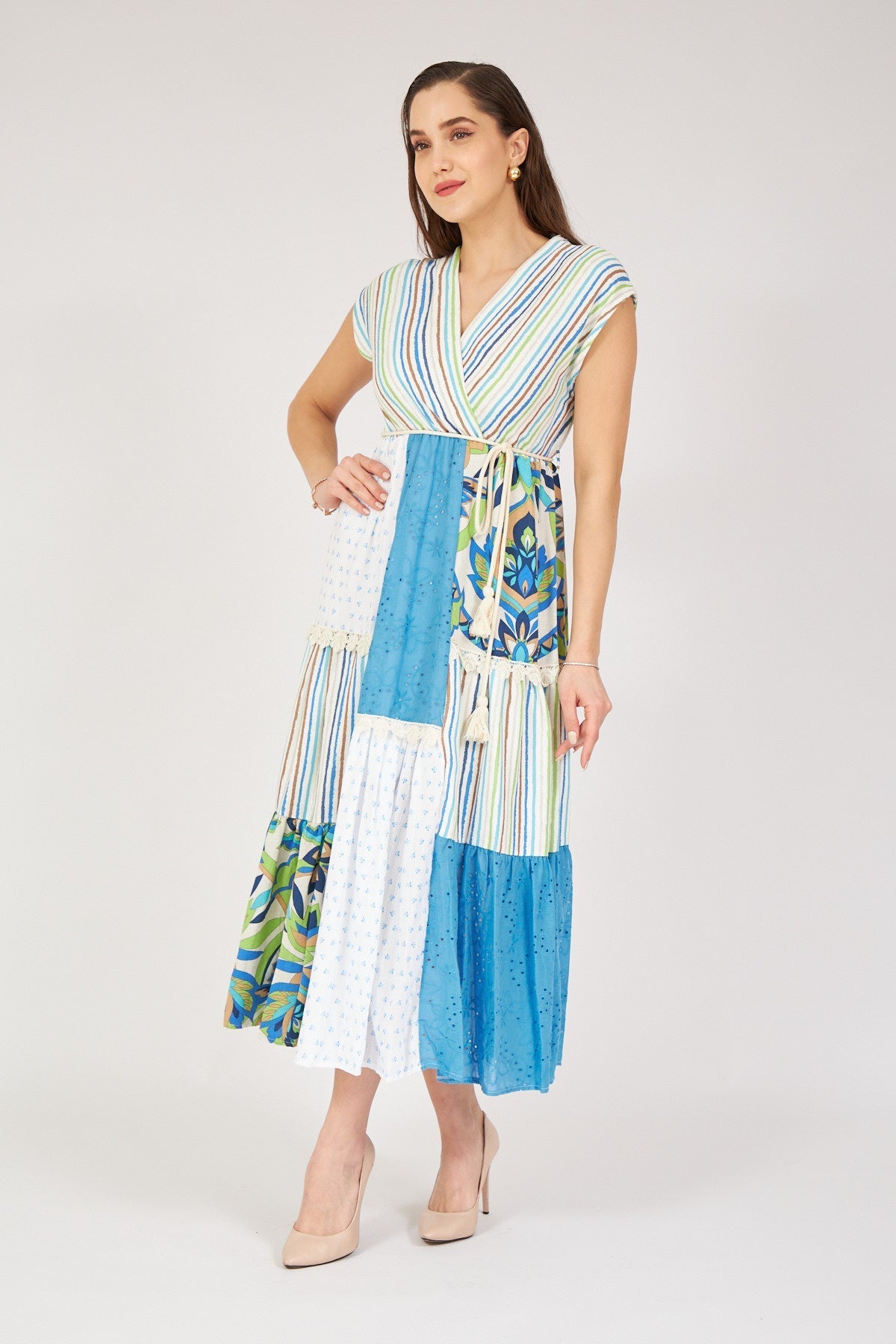 Blue Patterned Cotton Dress - Lebbse