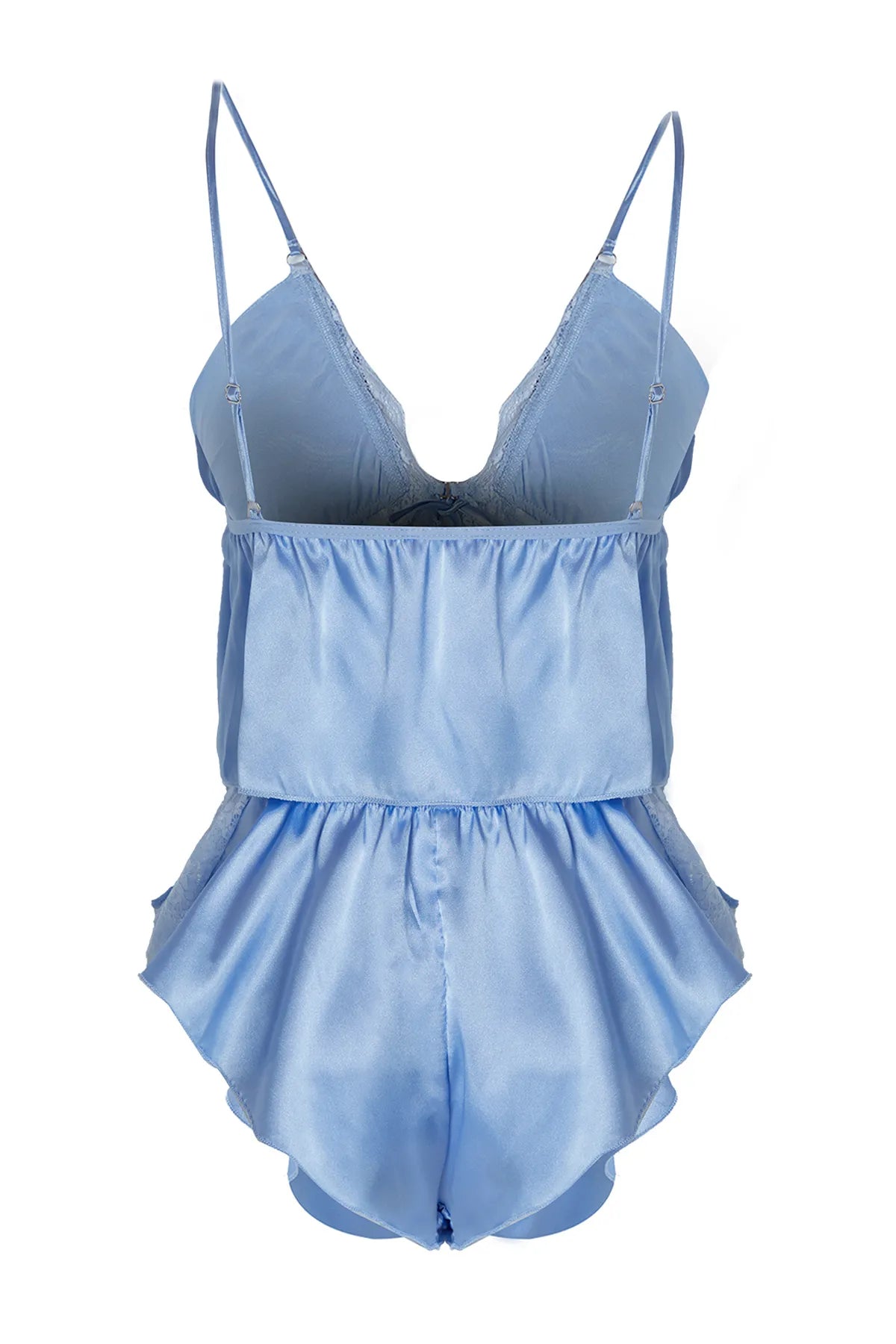 Blue Satin Stone, Ribbon/Bow Detailed Uncovered Underwear Set | Home Wear | Lingerie Blue Satin Stone, Ribbon/Bow Detailed Uncovered Underwear Set | Home Wear | Lingerie