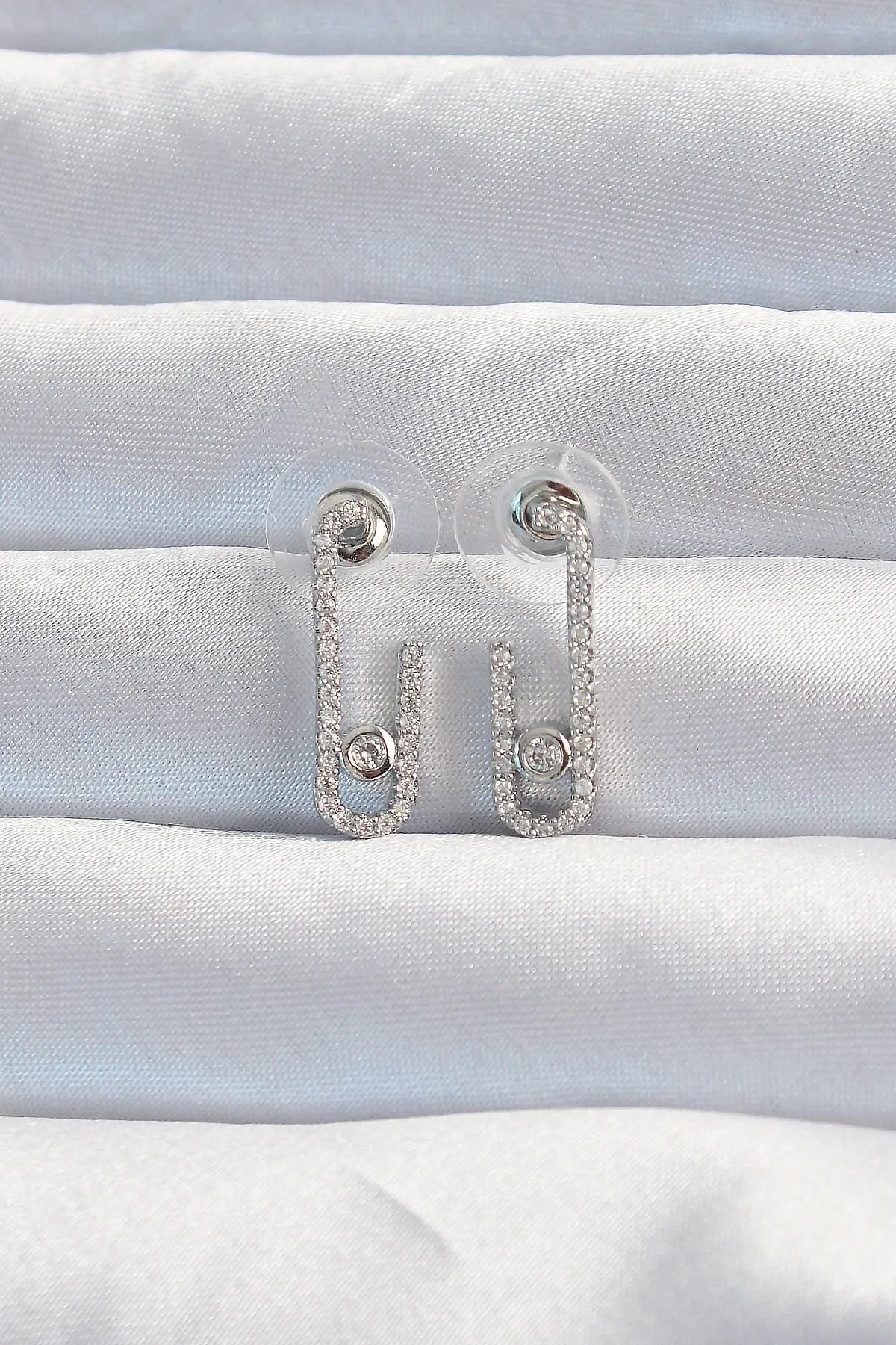 Brass Silver Color Zircon Stone Half Messika Earrings - Lebbse