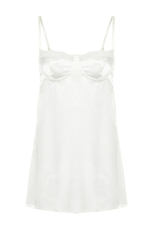 Bridal White Satin Lace Detailed Fantasy Nightgown - Lebbse
