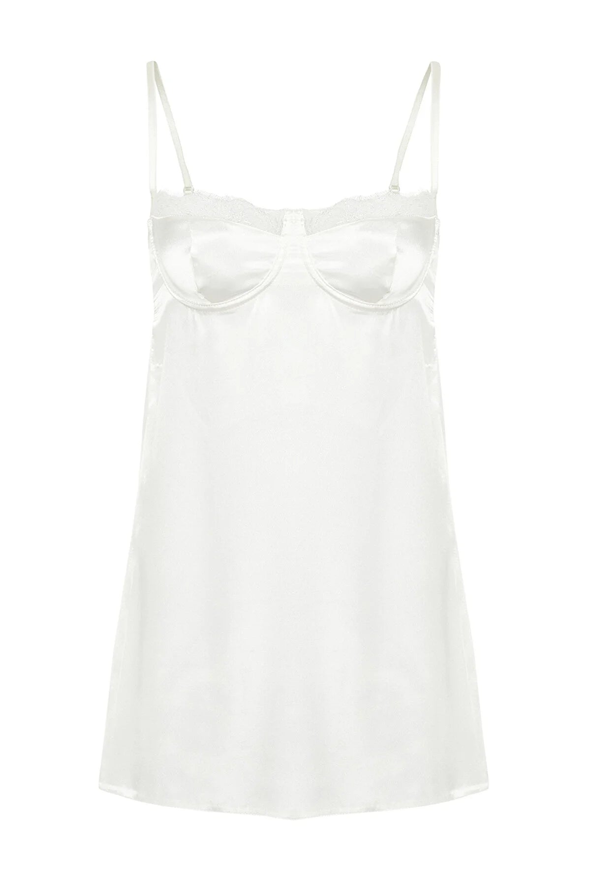 Bridal White Satin Lace Detailed Fantasy Nightgown - Lebbse
