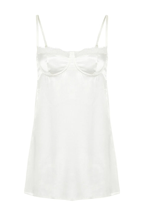 Bridal White Satin Lace Detailed Fantasy Nightgown - Lebbse