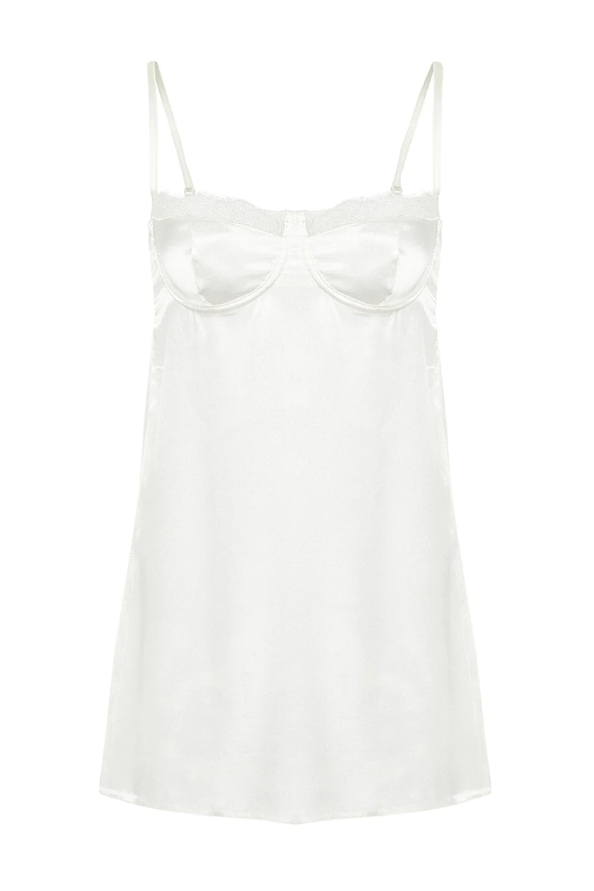 Bridal White Satin Lace Detailed Fantasy Nightgown - Lebbse