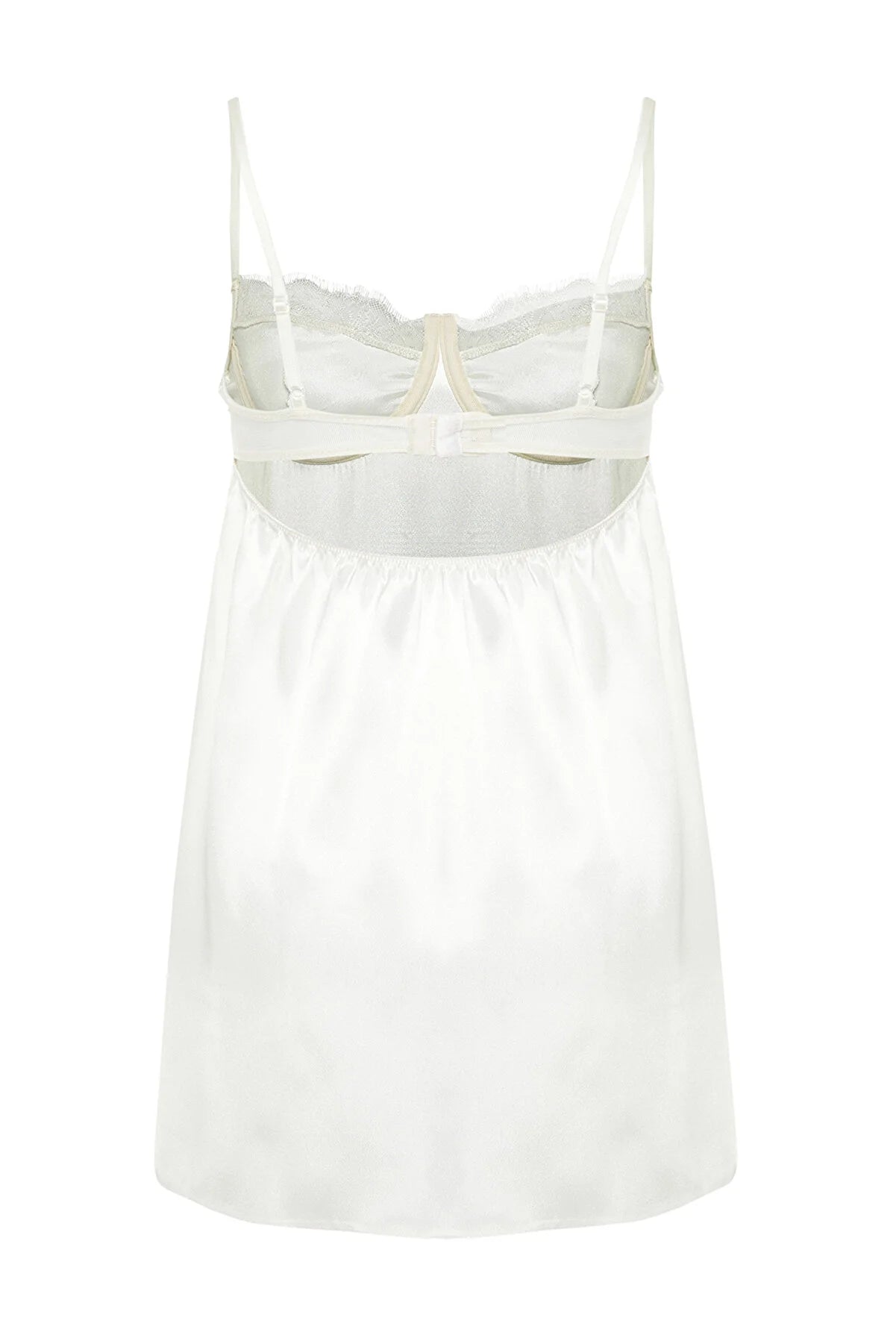 Bridal White Satin Lace Detailed Fantasy Nightgown - Lebbse