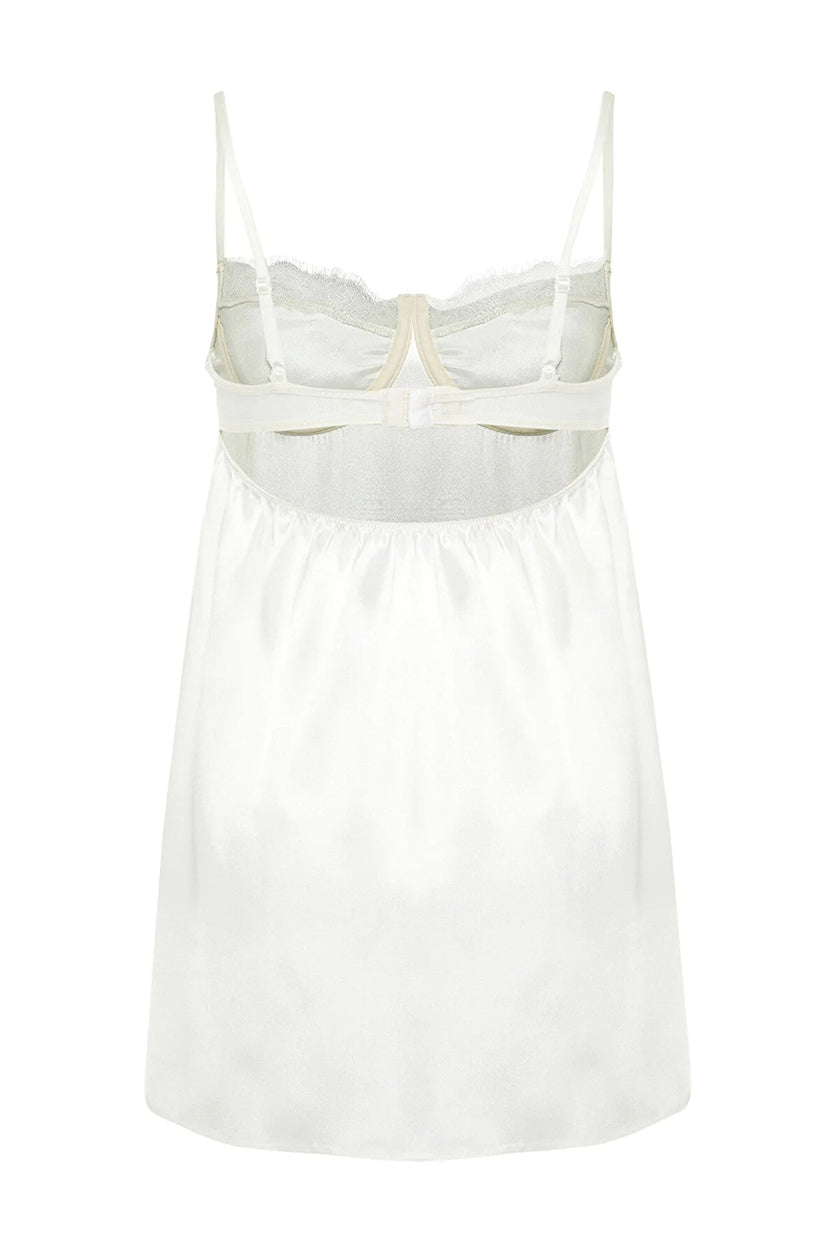 Bridal White Satin Lace Detailed Fantasy Nightgown - Lebbse