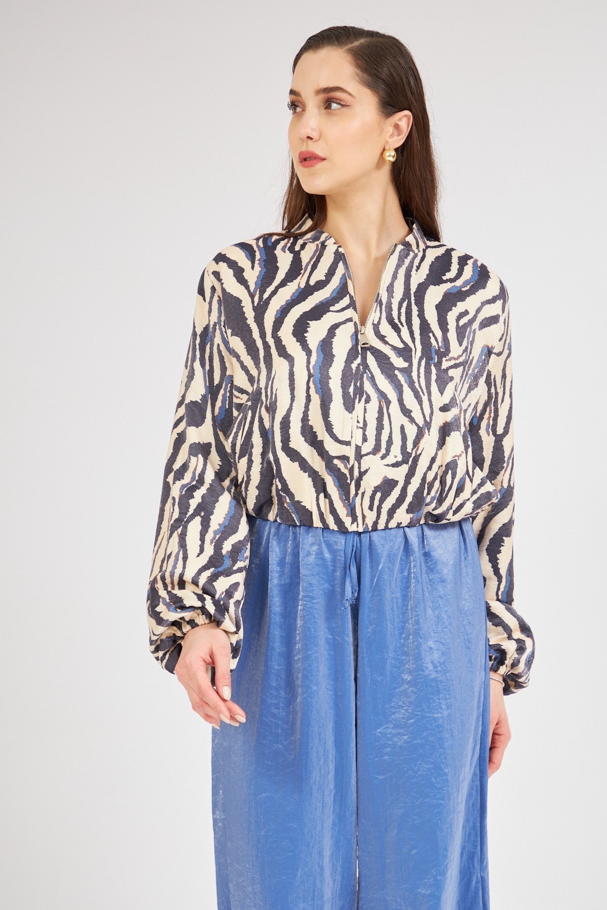Bright Patterned Zipper Jacket Beige | Jackets & Blazers | November Vibes | Lebbse Bright Patterned Zipper Jacket Beige | Jackets & Blazers | November Vibes | Lebbse