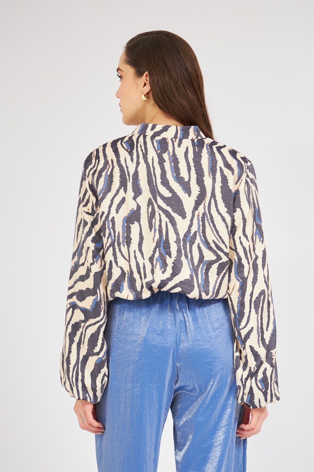 Bright Patterned Zipper Jacket Beige - Lebbse