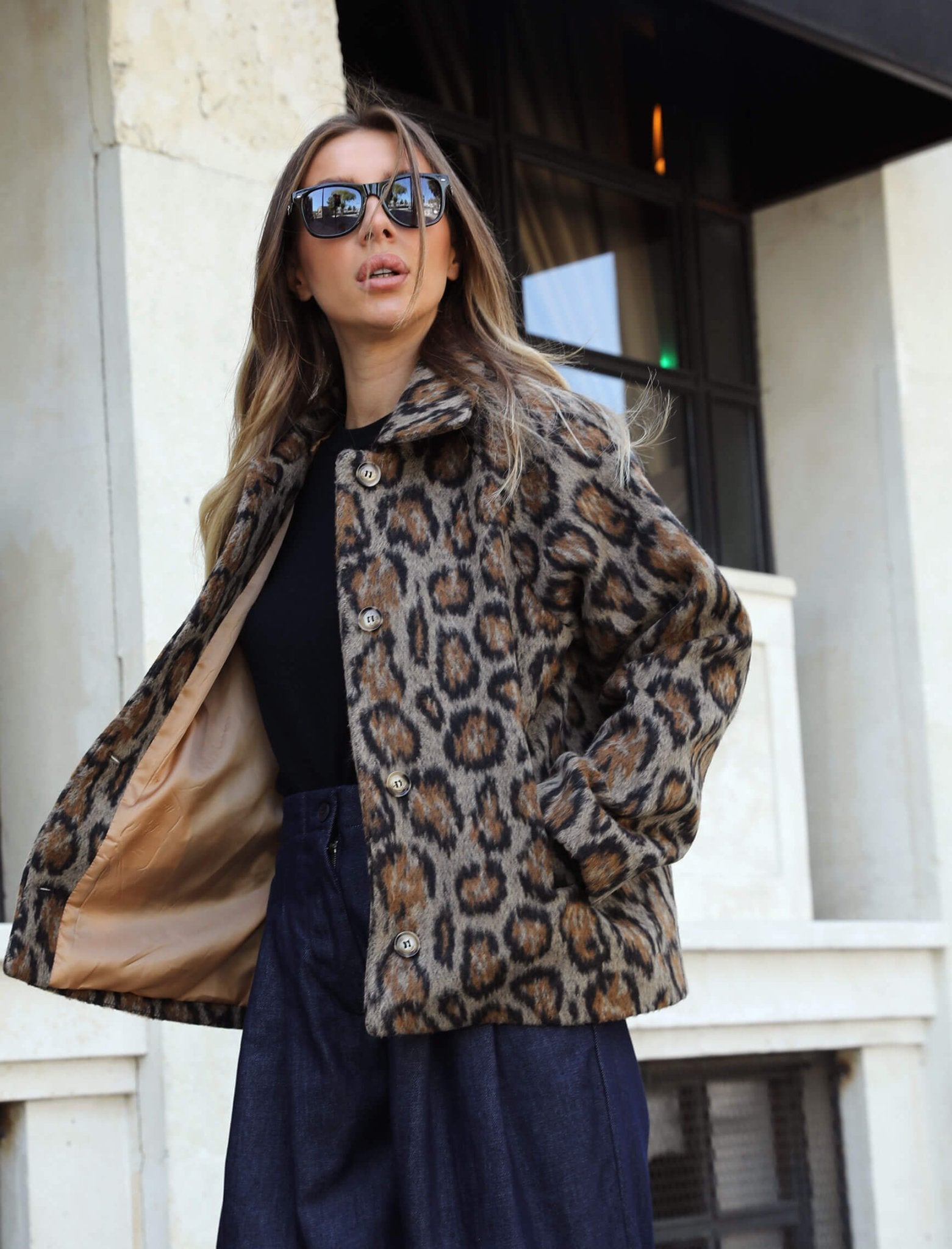 Brown Leopard Pattern Cashmere Jacket - Lebbse