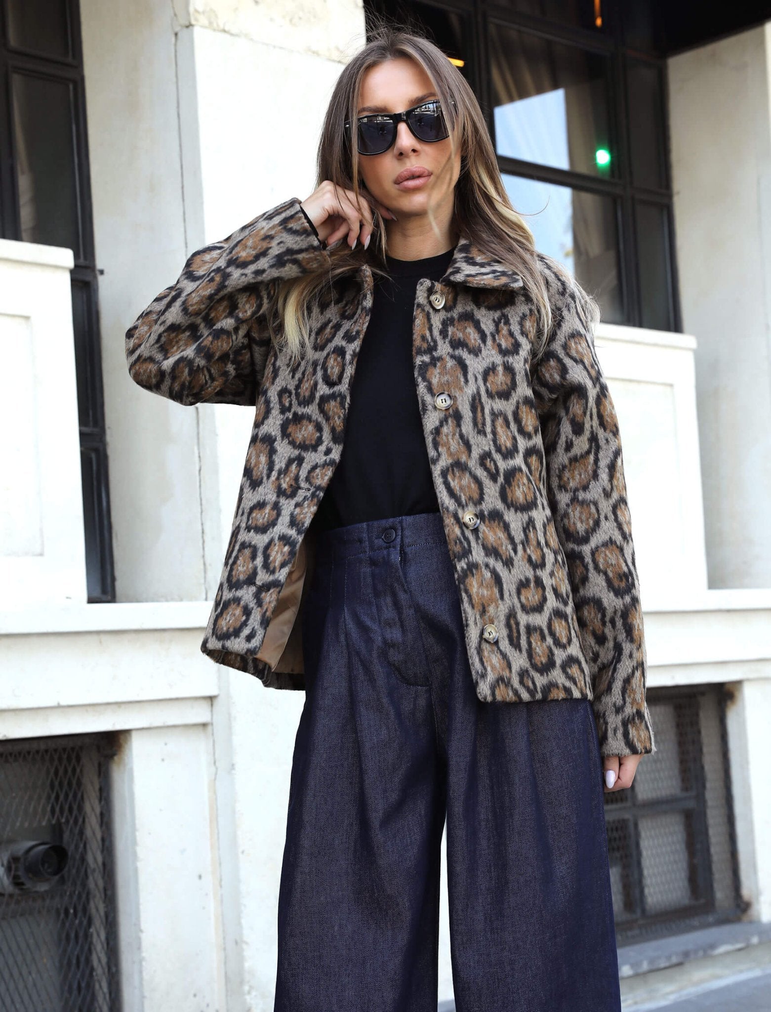 Brown Leopard Pattern Cashmere Jacket - Lebbse