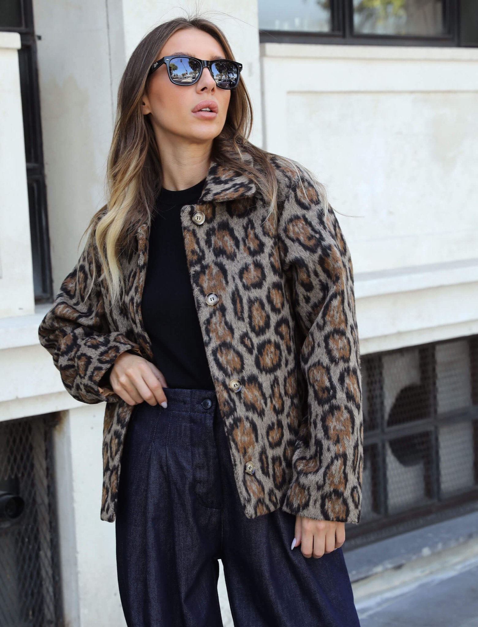 Brown Leopard Pattern Cashmere Jacket - Lebbse