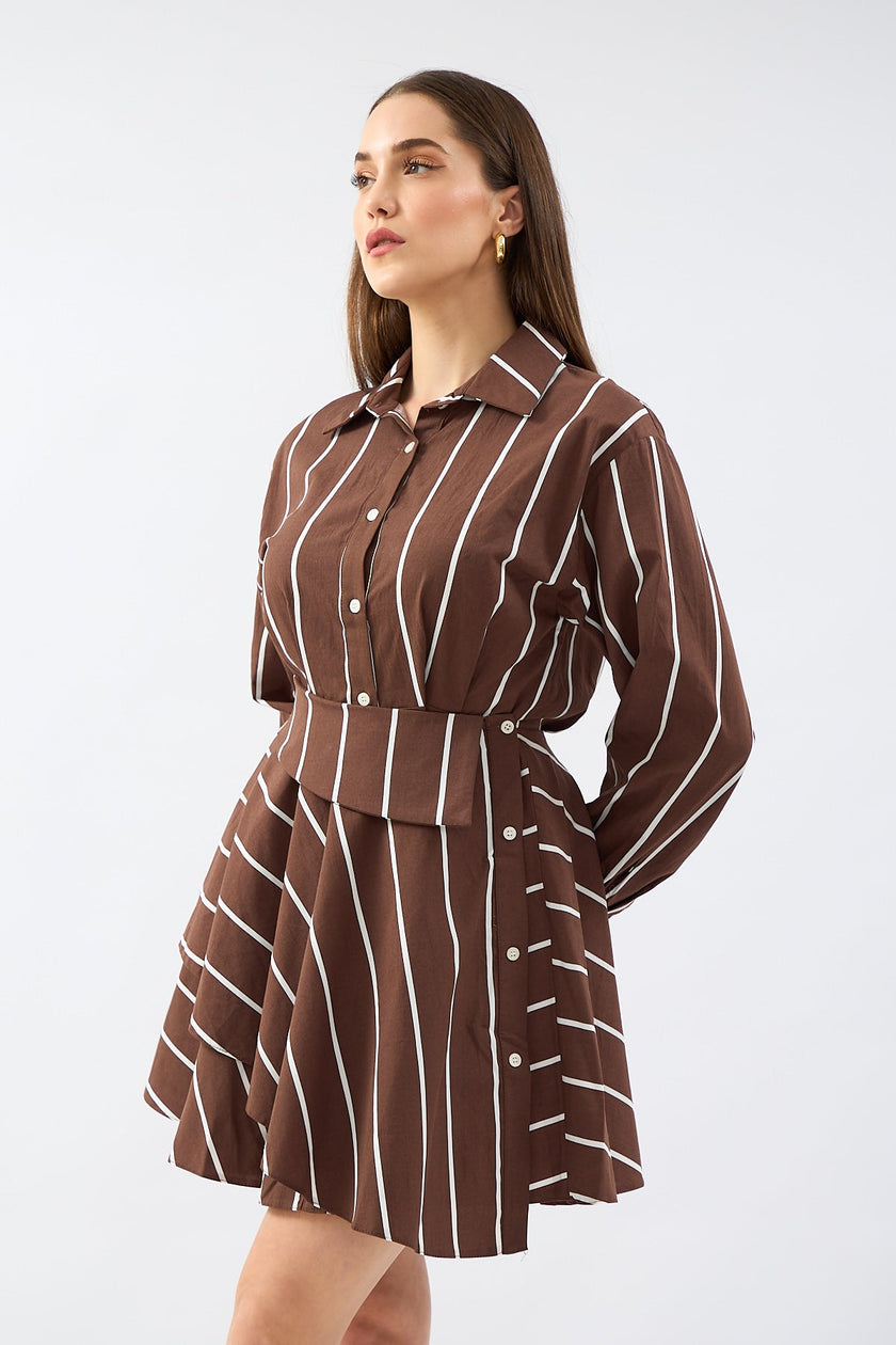 3- فستان بني محروق قميص بتصميم خاص - Brown Special Design Shirt Dress