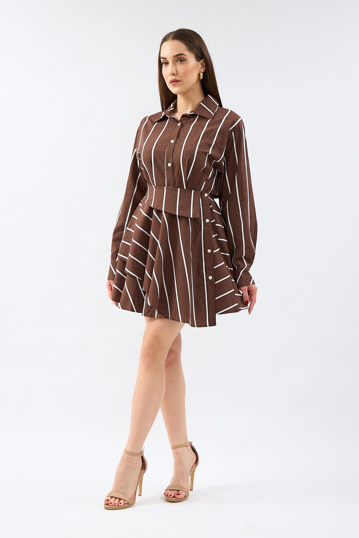 Brown Special Design Shirt Dress - Lebbse