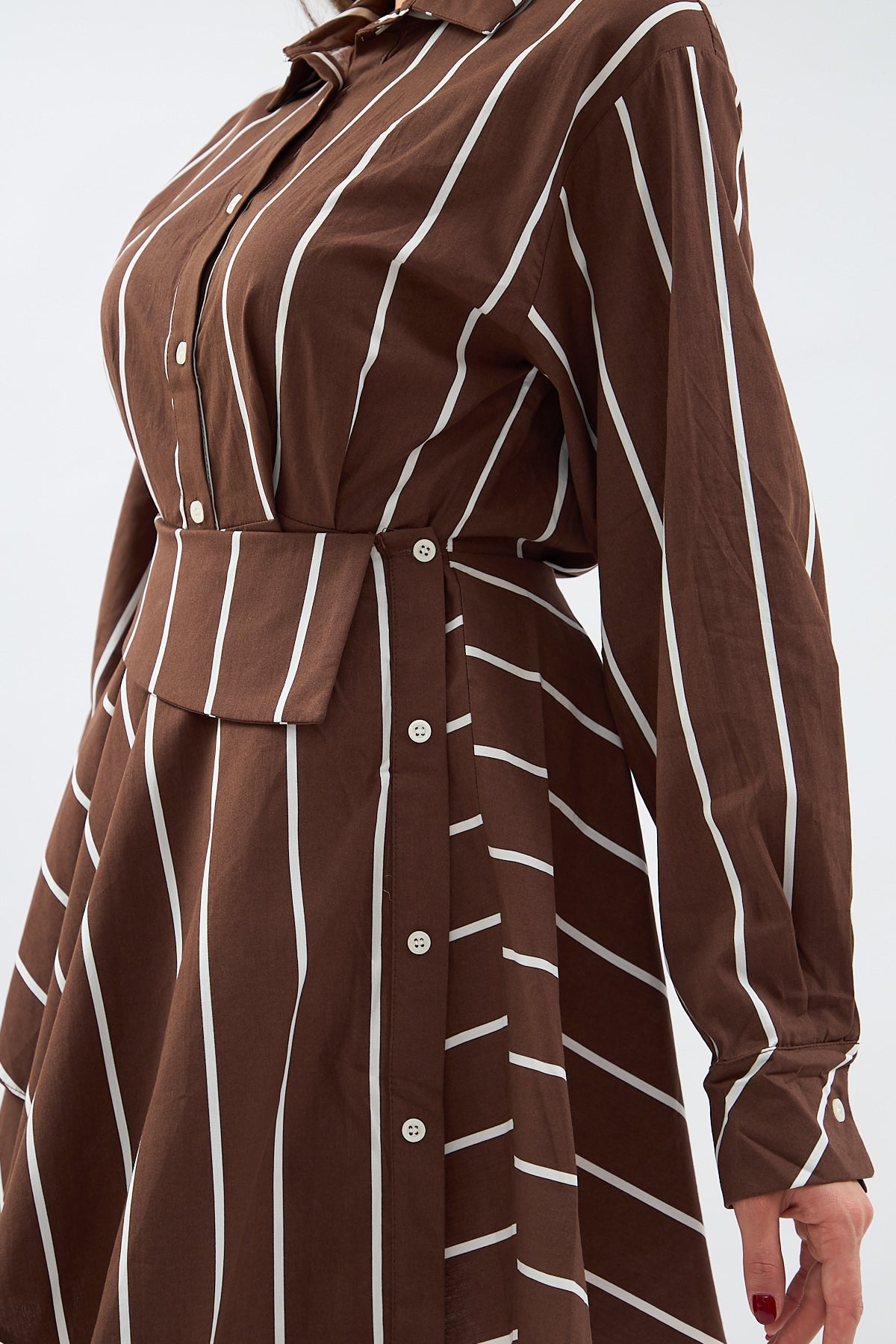 4- فستان بني محروق قميص بتصميم خاص - Brown Special Design Shirt Dress