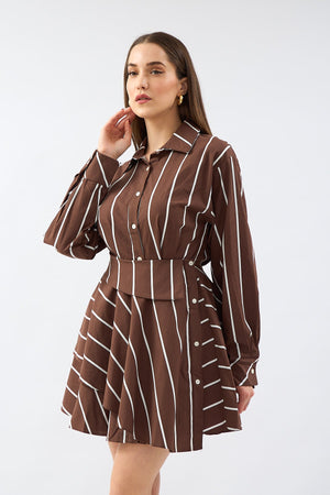 فستان بني محروق قميص بتصميم خاص - Brown Special Design Shirt Dress