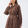 فستان بني محروق قميص بتصميم خاص - Brown Special Design Shirt Dress