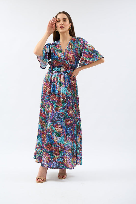 Buckle Long Dress Patterned - Lebbse
