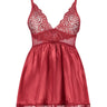 Burgundy Satin Lace Detailed Babydoll - Lebbse