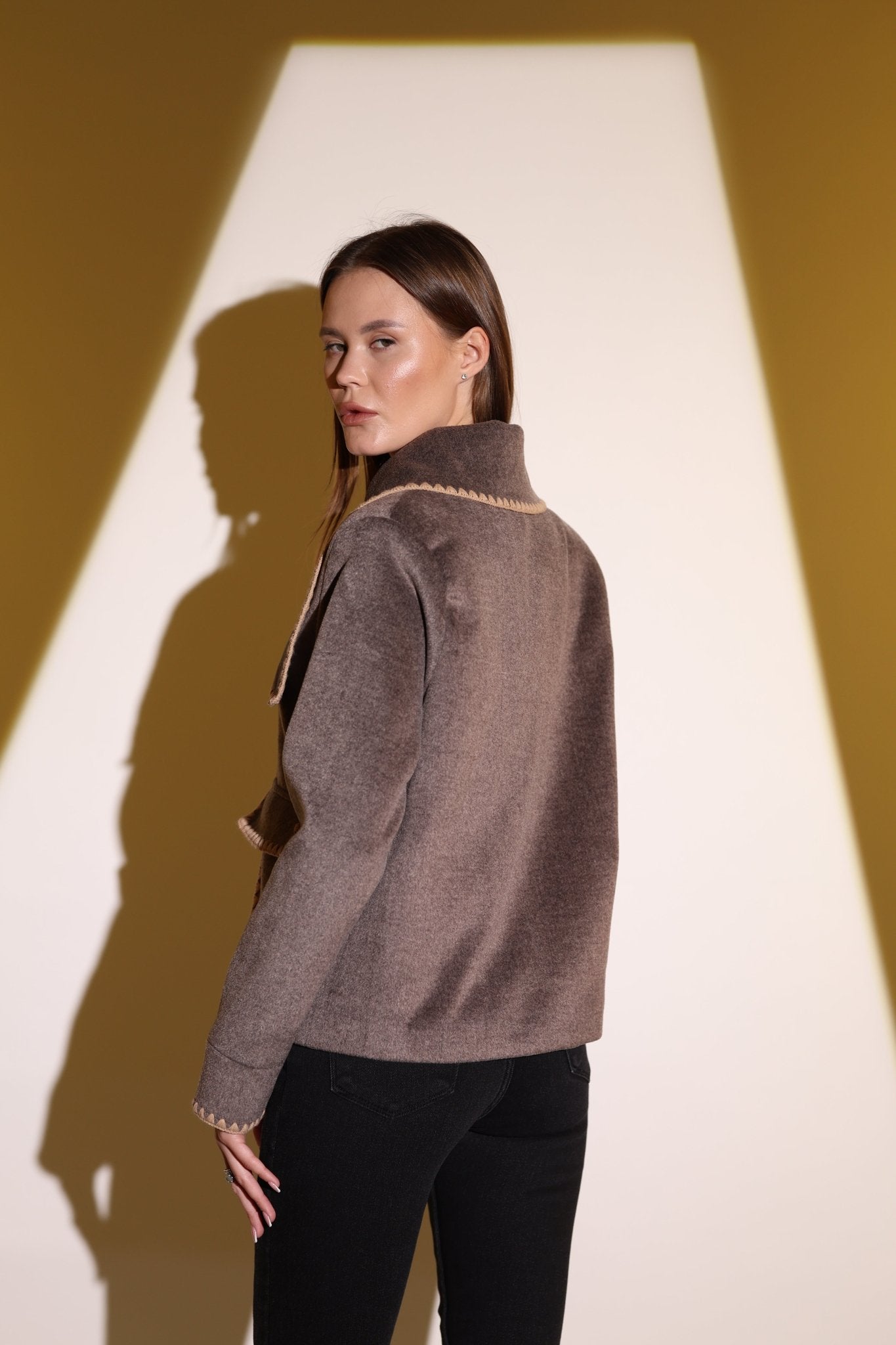 Cachet Jacket with Shepherd Stitch Detail, Collar, and Pocket Accents | CARDIGAN | Lebbse Cachet Jacket with Shepherd Stitch Detail, Collar, and Pocket Accents | CARDIGAN | Lebbse