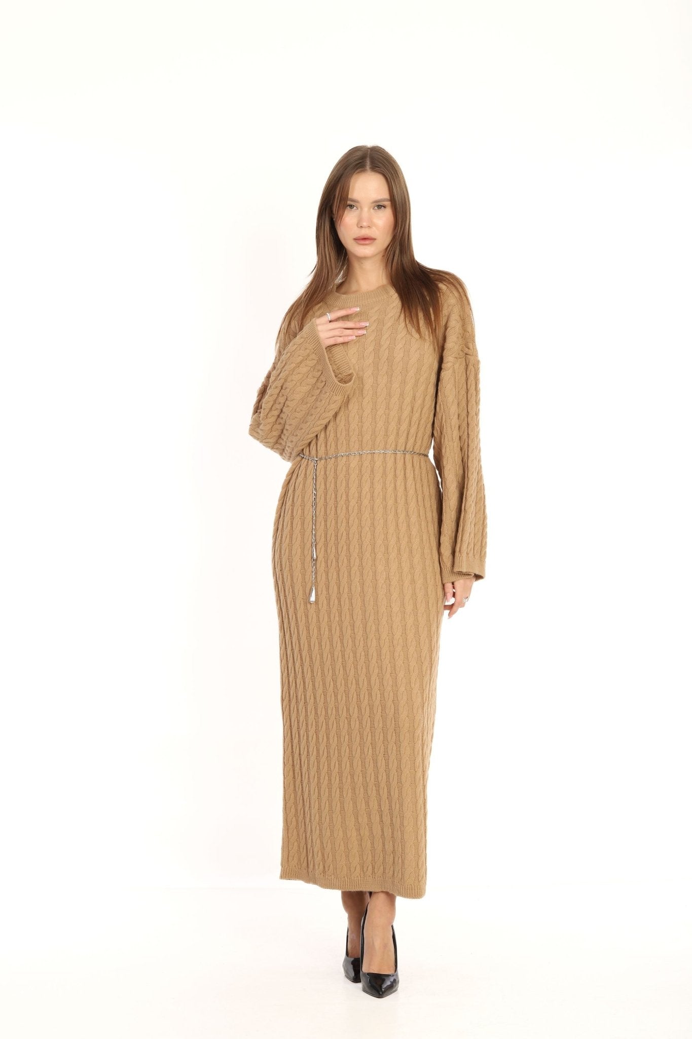 Camel Knitted Dress - Lebbse