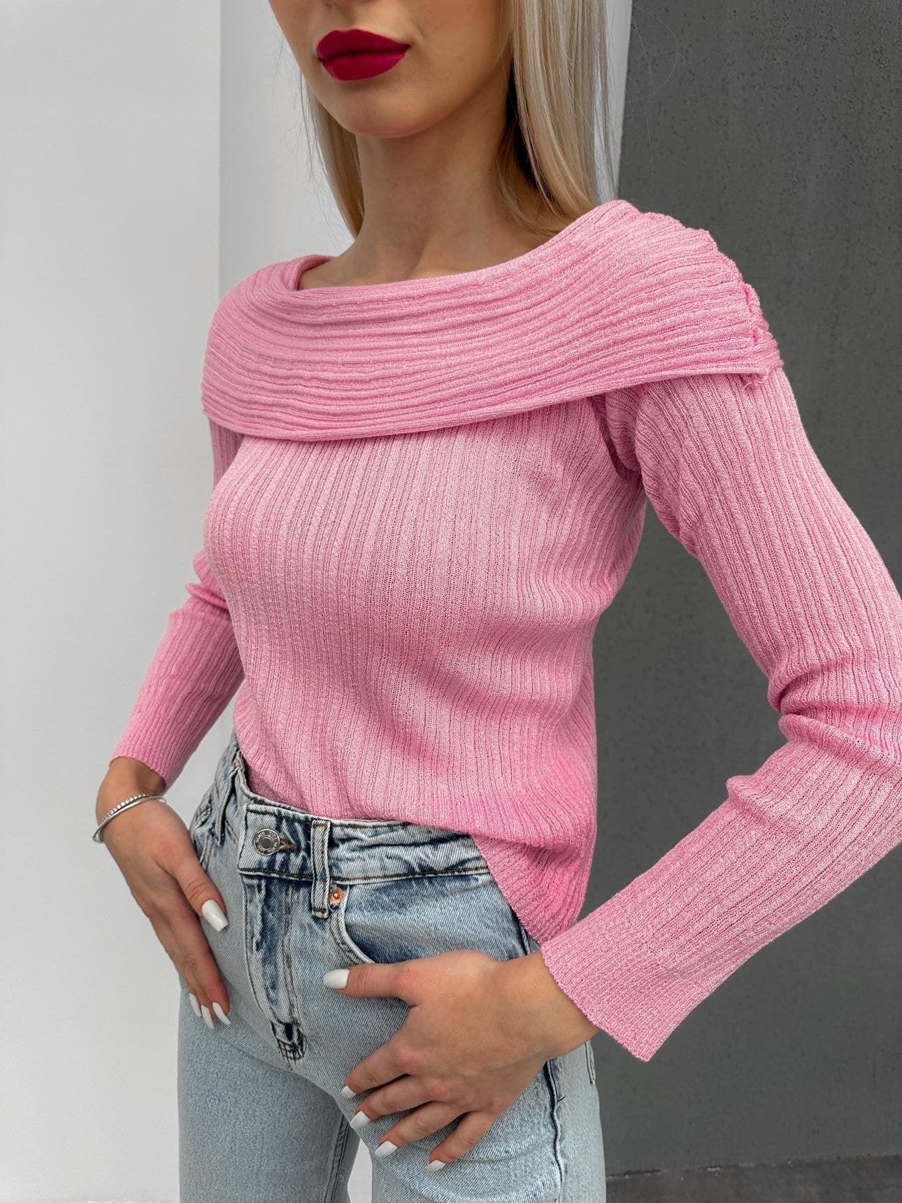 CANDY PINK MADONNA RUBED SWEATER - Lebbse