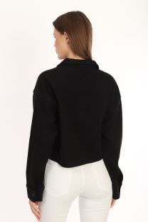 6- قميص كشمير نسائي قصير أسود - Cashmere Crop Shirt - BLACK