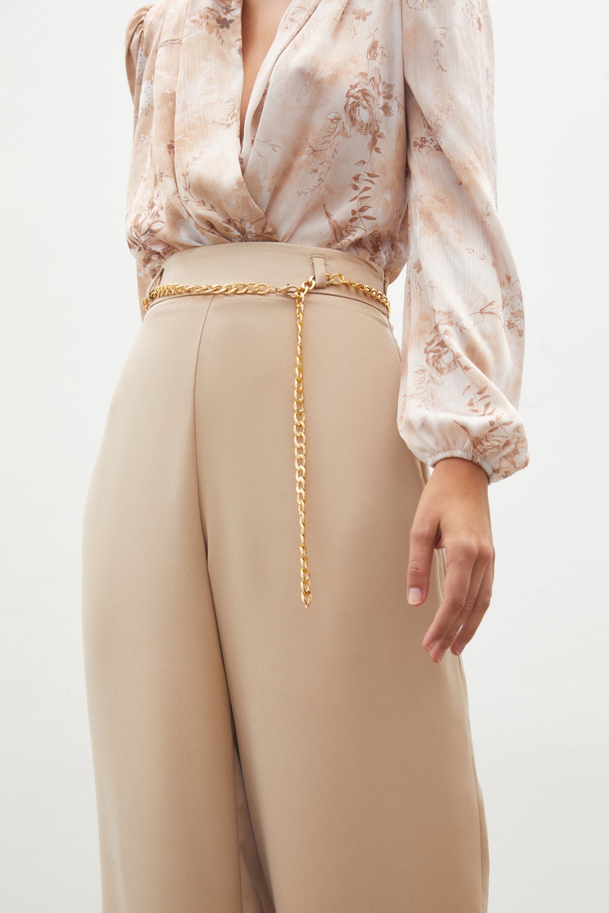 Chain Satin Crepe Trousers - BEIGE - Lebbse