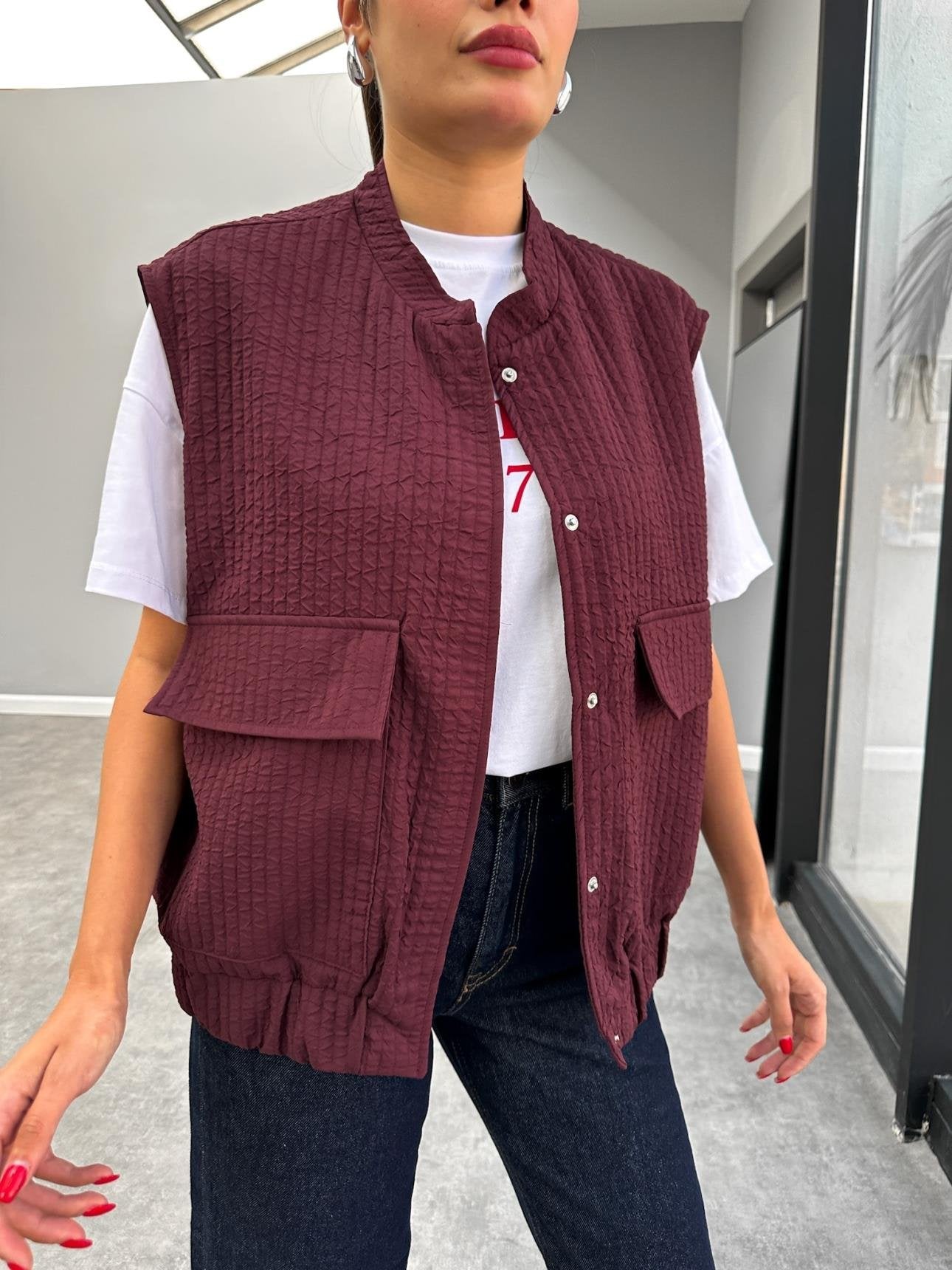 Claret Red Quilted Vest - Lebbse