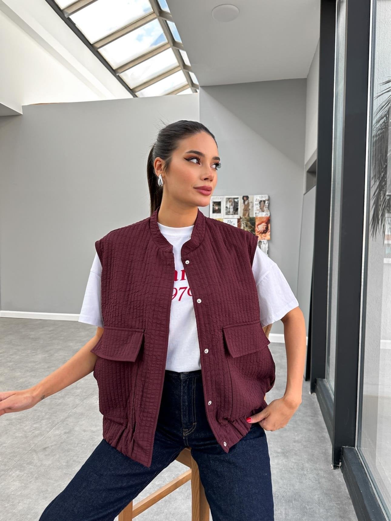 Claret Red Quilted Vest - Lebbse